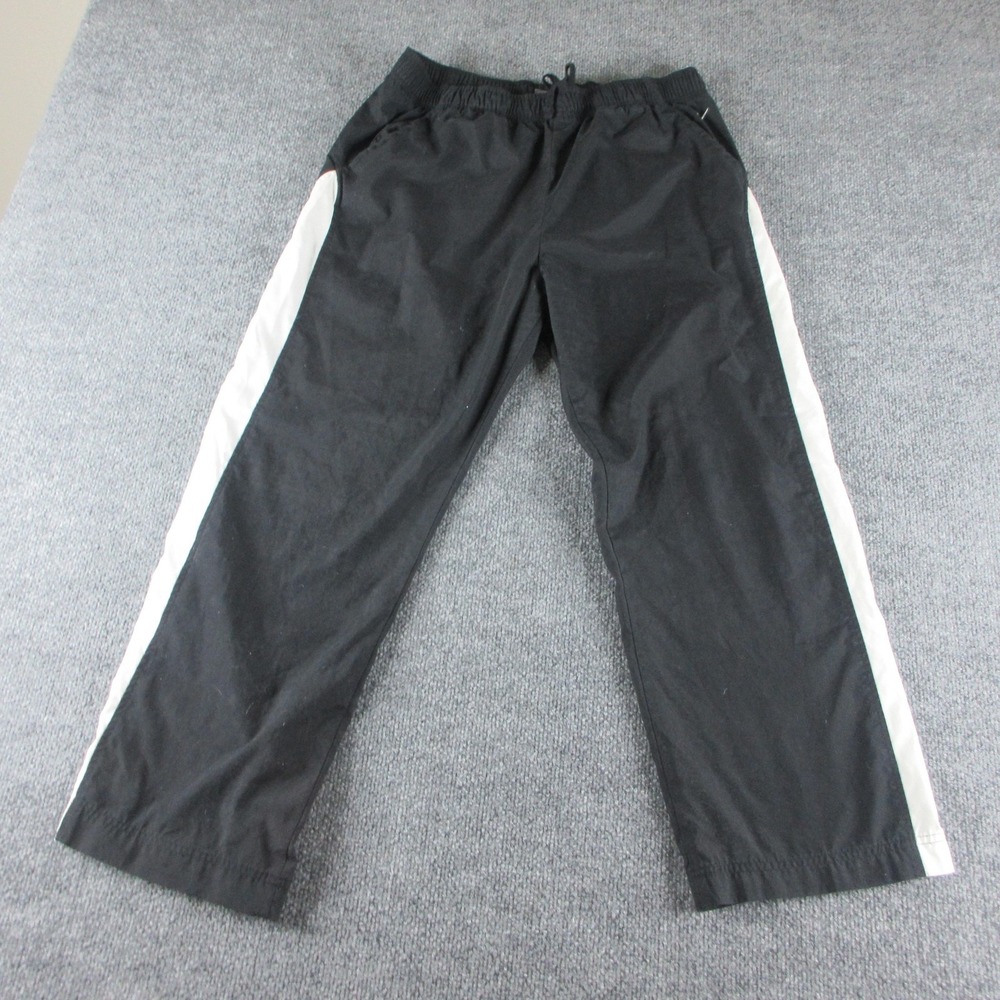Nike Track Pants Womens L Black Woven Elastic Waist Side Stripe Pockets Athletic